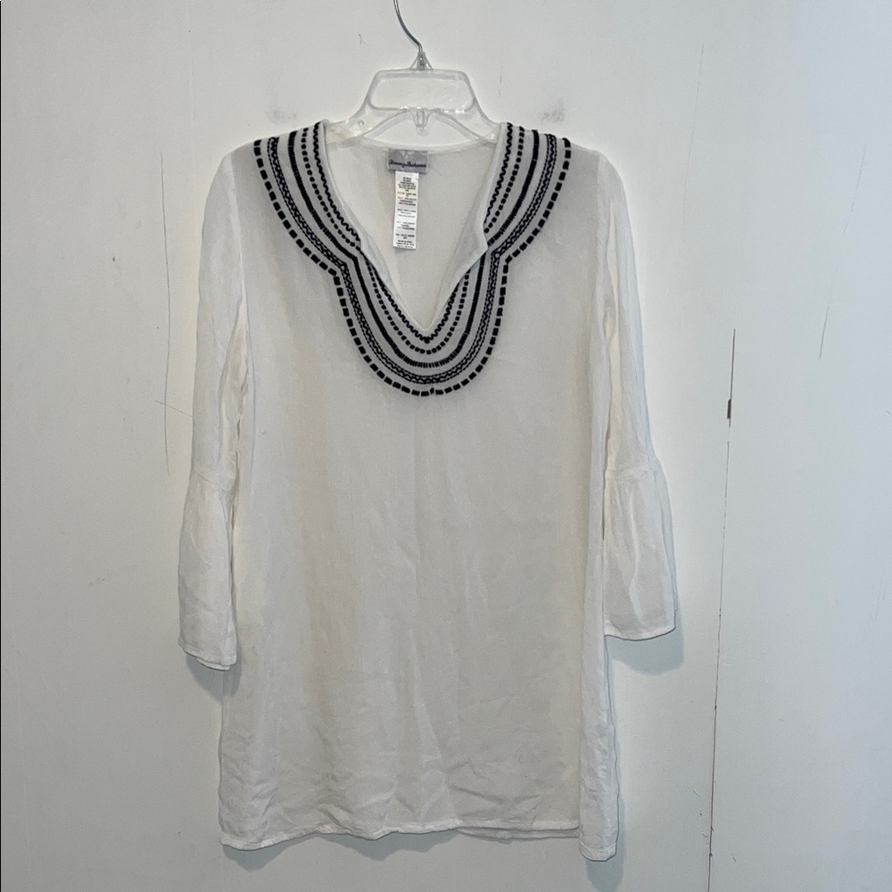 Tommy Bahama White Tunic/Cover Up with Blue Embroidery 0316264